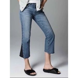 Current Elliott Kick Cropped Jeans Faux Leather Insert Raw Hem Womens 27 New